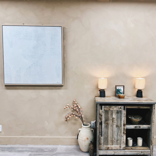 Limewash wall and styling detail at Emerald Healing Center